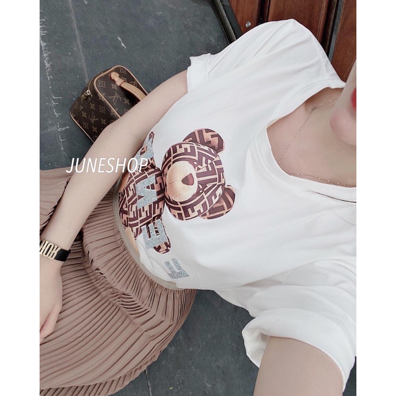 SNU158 - SET NỮ ÁO TRẮNG GẤU FF MIX CVAY DẬP LI NÂU | BigBuy360 - bigbuy360.vn