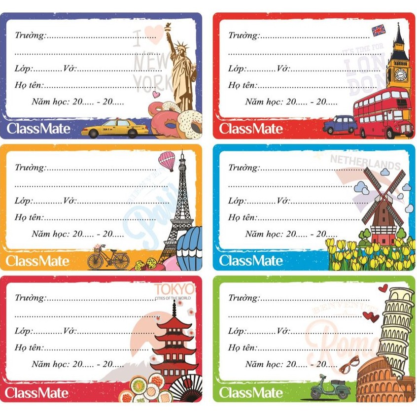 Nhãn vở học sinh travel Classmate NT204 nhãn dán có keo dán sẵn 4 chiếc