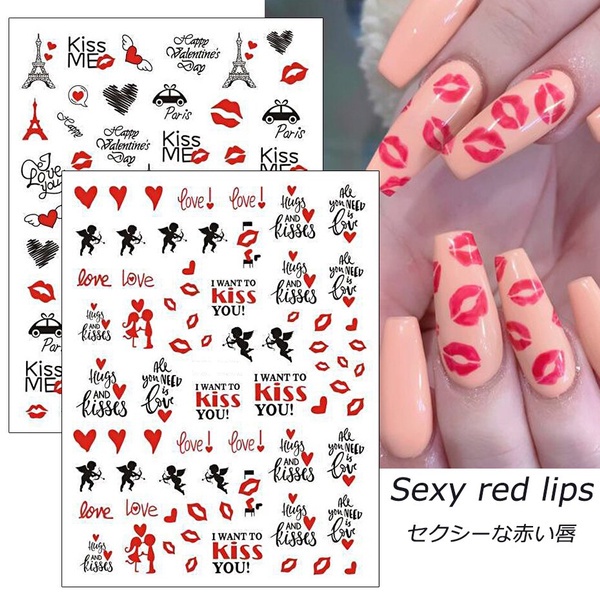 Miếng Dán Trang Trí Móng Tay Họa Tiết Da Báo/ Trái Tim Đỏ Quyến Rũ Mừng Năm Mới