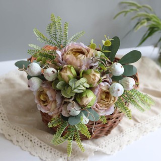 Bó hoa giả decor đặt bàn tiệc, bàn làm việc trang trí, hoa cầm tay cô dâu