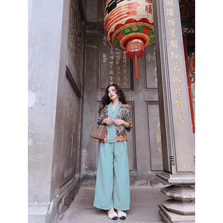 Sét Lam Đi Chùa Thổ Cẩm C086
