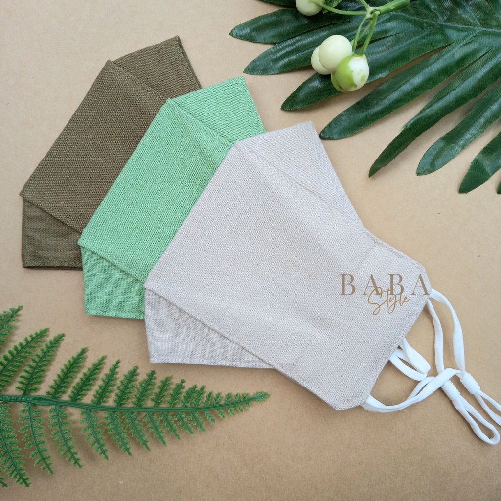 Set 3 Khẩu Trang Có Nút Chặn 3D Vải Sợi Linen 3 Lớp Thời Trang Nhiều Màu Sử Dụng Nhiều Lần Đa Di Năng Mọi Hoàn Cảnh