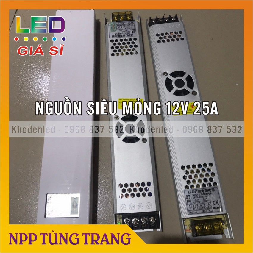 Nguồn led 12V mỏng 25A (300W), 16,7A - 12,5A - 10A dùng cho đèn led