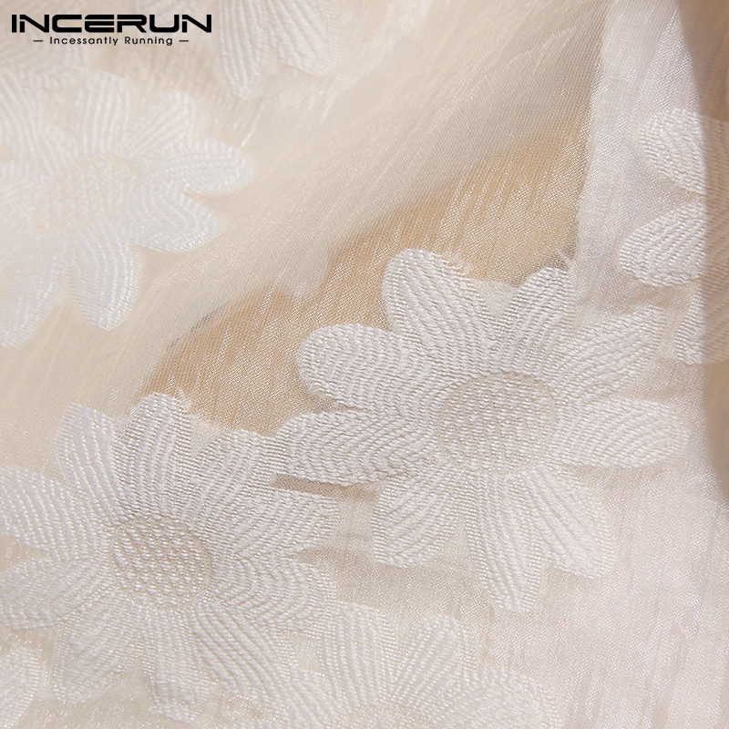 Áo sơ mi INCERUN tay dài thoáng khí thêu hoa nhìn thấu thời trang cho nam