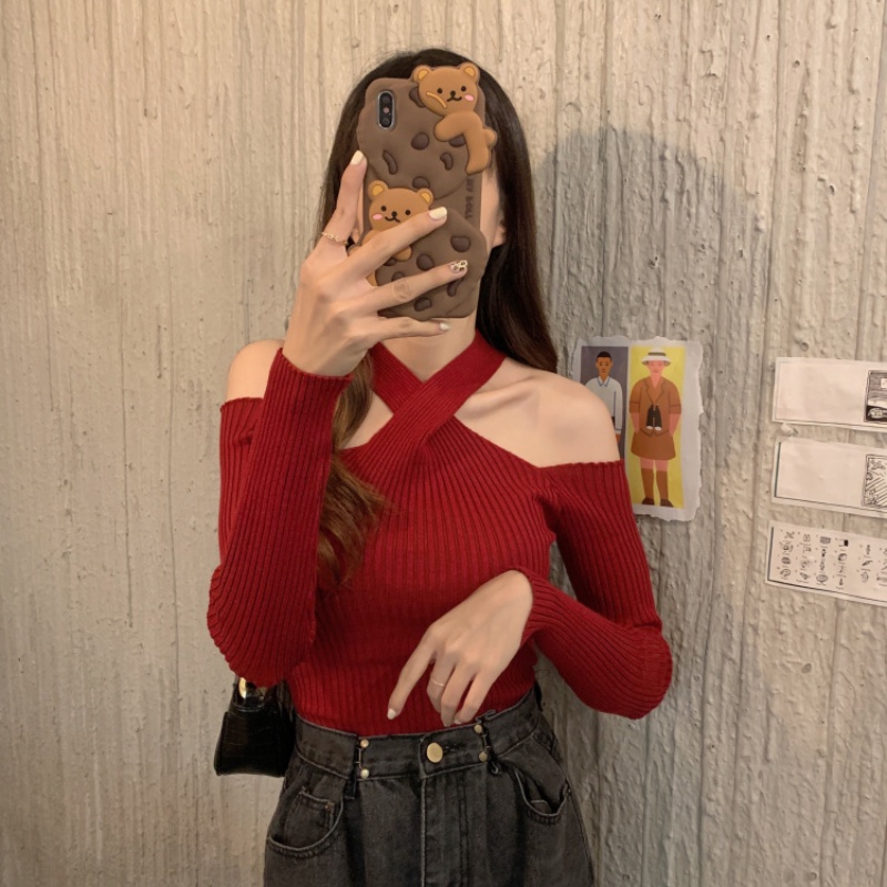 Áo dệt kim trễ vai phong cách thời trang Hàn Quốc dành cho nữ