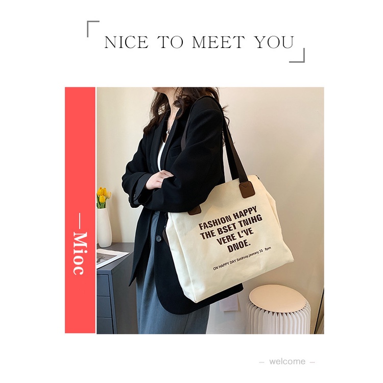 Túi tote bag vải canvas thời trang túi hai quai hàn quốc in chữ kèm dây đeo TT07-i0140