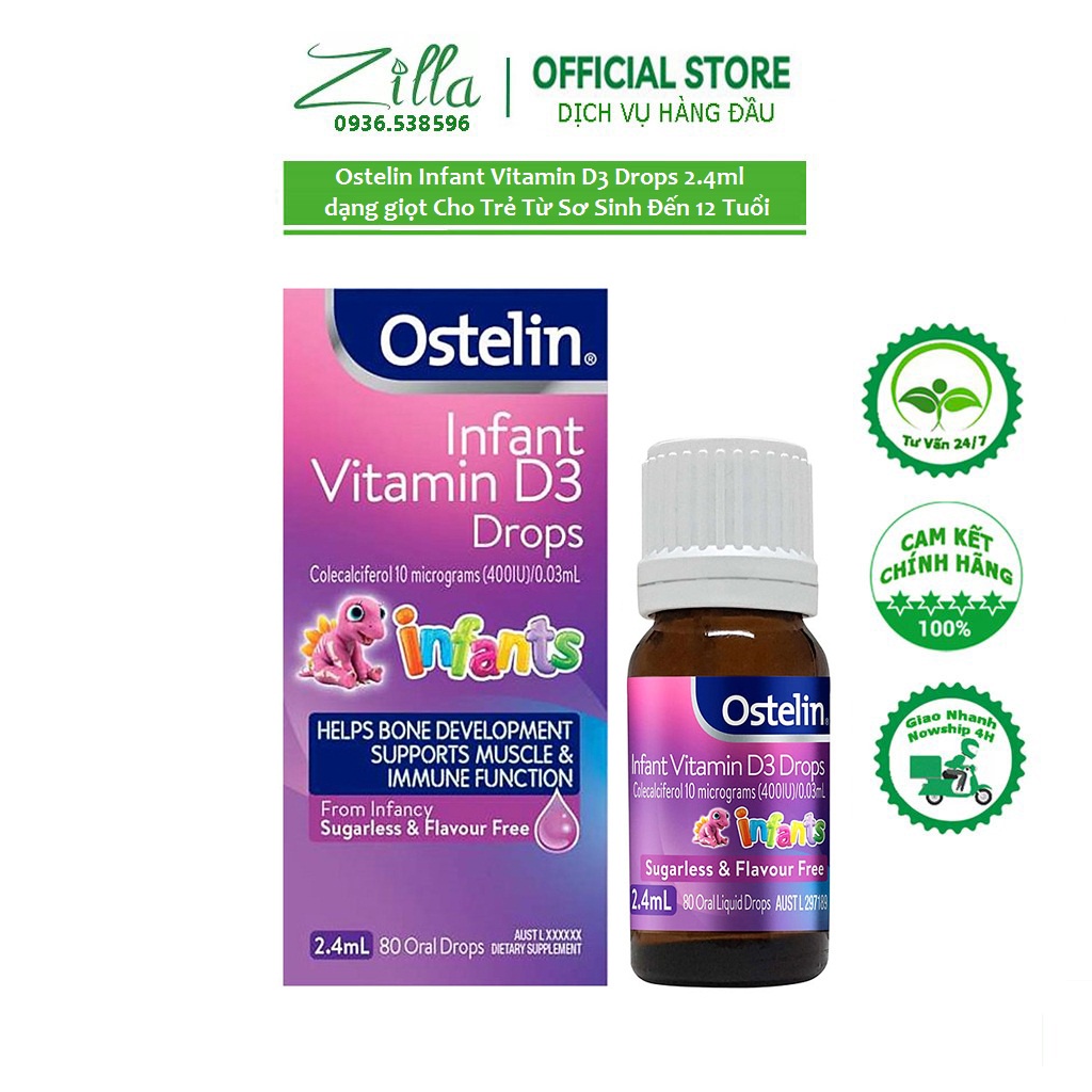 Ostelin Infant Vitamin D3 Drops 2.4ml dạng giọt Cho Trẻ Từ Sơ Sinh Đến 12 Tuổi