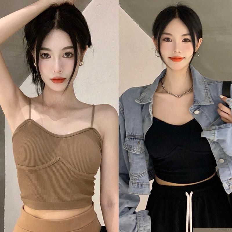 Áo tank top hai dây có mút lót ngực màu sắc đơn giản cho nữ