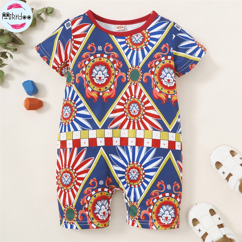 Áo liền quần MIKRDOO tay ngắn in họa tiết đồ họa phong cách cổ điển thời trang cho bé trai 0-18 tháng tuổi