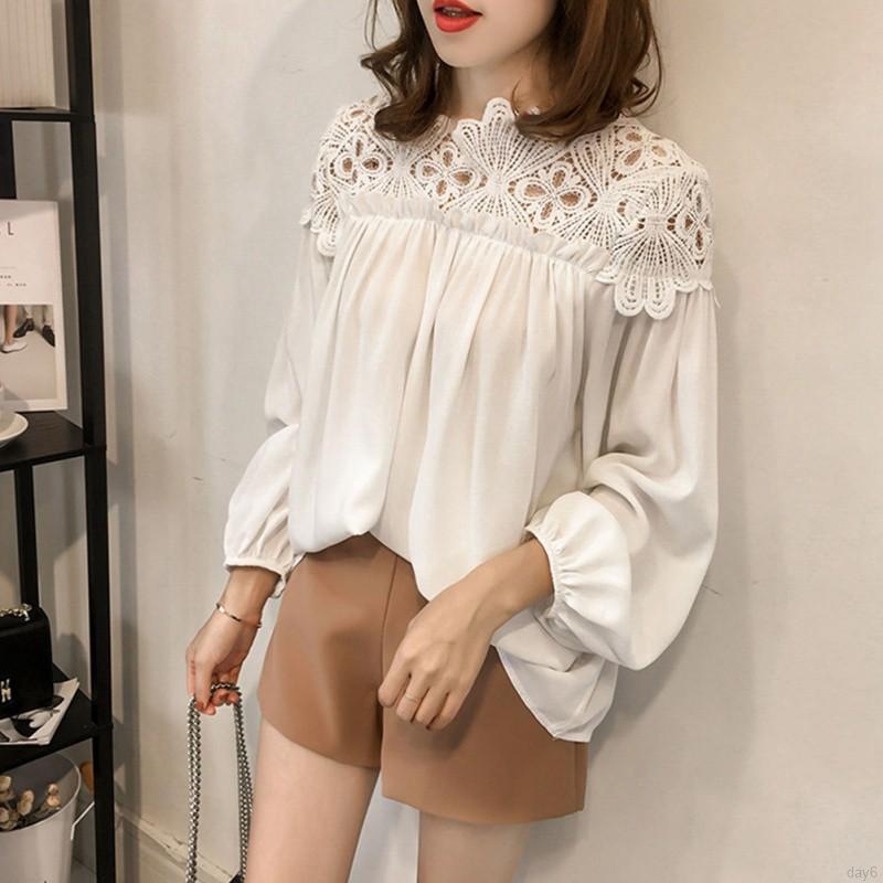 Áo voan tay phồng phối ren xinh xắn cho nữ