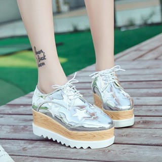 Cindy thỏ sao nền tảng giày của phụ nữ nền tảng nền tảng không thấm nước dốc với đầu vuông giày đơn với cao gót bạc