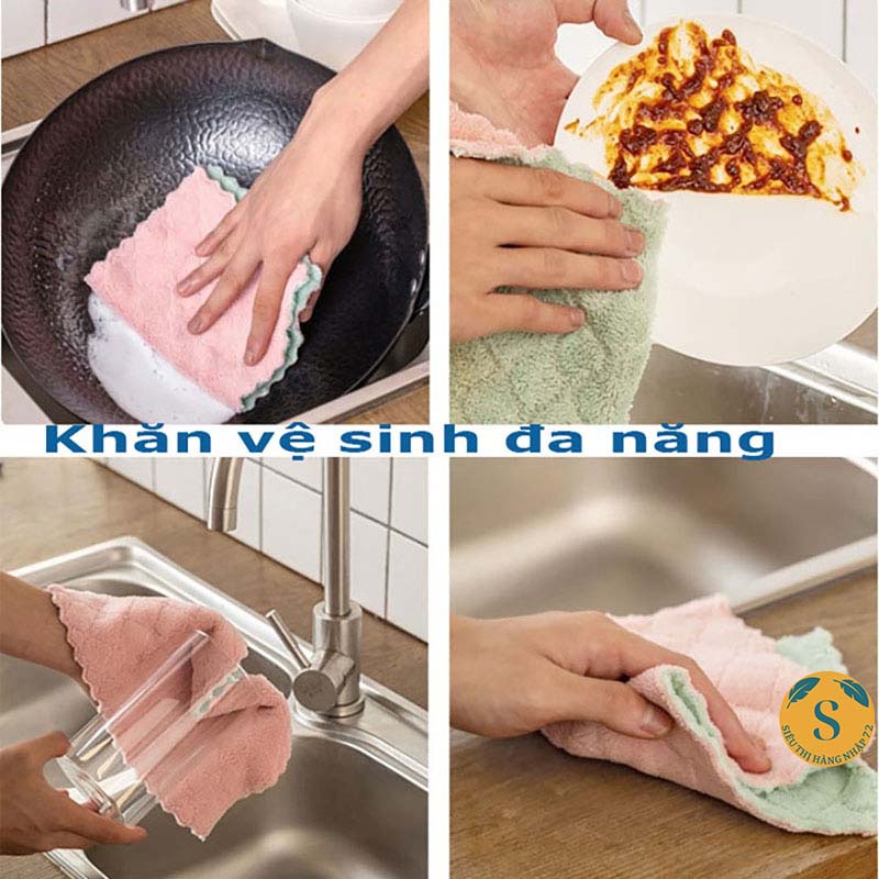 1 Khăn lau đa năng 2 mặt lau Bếp - Rửa bát - lau Bàn khăn thấm nước siêu tốt nhanh khô [KHĂN 2 MẶT]