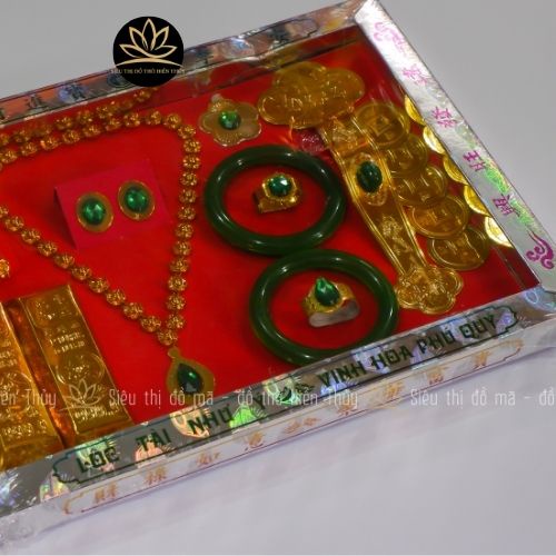 SET trang sức vàng mã cho nữ trọn bộ các món trang sức vàng bằng giấy vàng mã cúng cho nữ