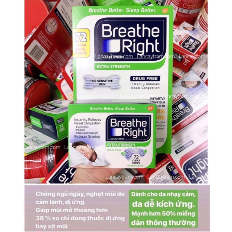 [Hàng Mỹ] Miếng dán mũi giảm nghẹt mũi, giảm ngáy (gáy) khi ngủ Breathe Right