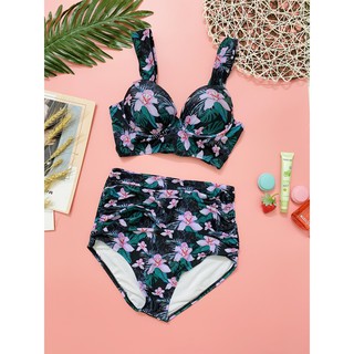 Bikini hoa lá 🏖️Freeship🏖️ tối màu cho trung niên che bụng cạp cao mặc đi biển đi bơi Hà Nội
