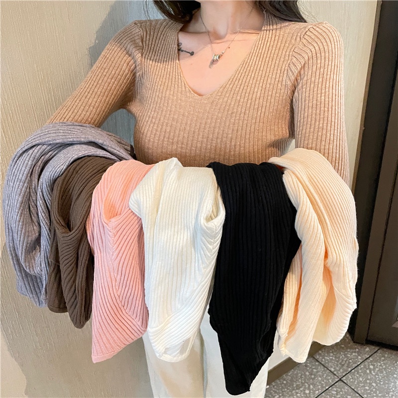 Áo Len Tay Dài Cổ Chữ v Màu Sắc Đơn Giản