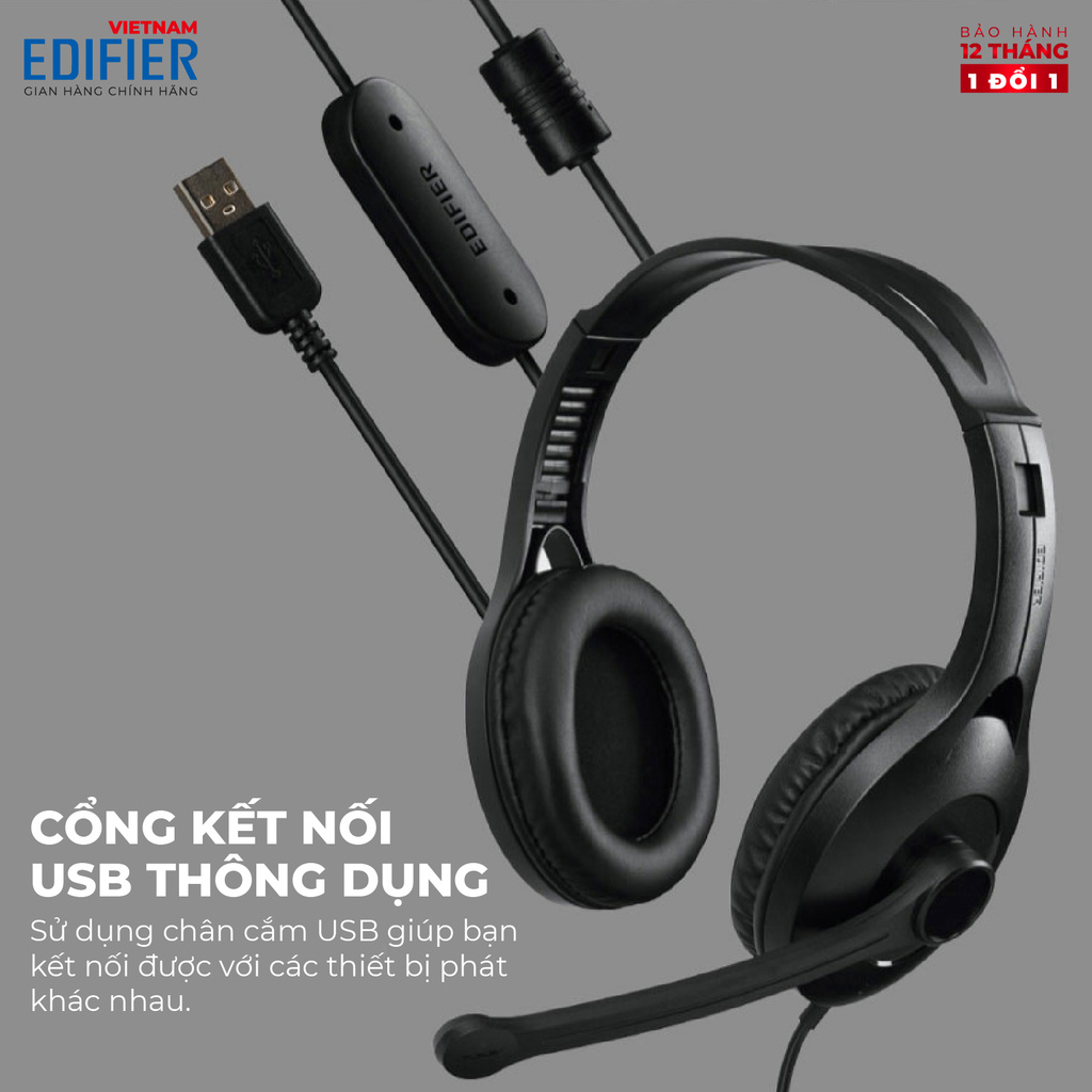 Tai nghe chụp tai có mic EDIFIER USB K800 | Chống ồn | Chân cắm USB | Kích thước gọn nhẹ | Bảo hành 12 tháng