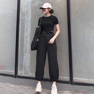 Quần Jogger Nữ Ống Rộng Lưng Cao Quần Vải Rút Gấu Nữ Màu Đen Trơn Basic Năng Động 3 Màu Đen Be Xanh 2199 Gous.go