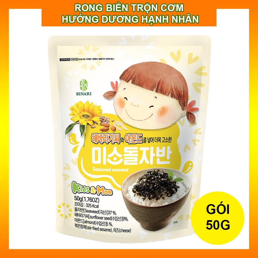 Rong Biển Khô Ăn Liền Em Bé Cười Vị Hướng Dương Hạnh Nhân Cho Bé Tiện Lợi - 50g