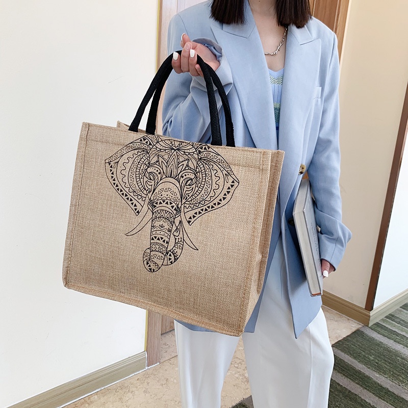 PVN47445 Túi Cói In Hình Voi Giá Rẻ