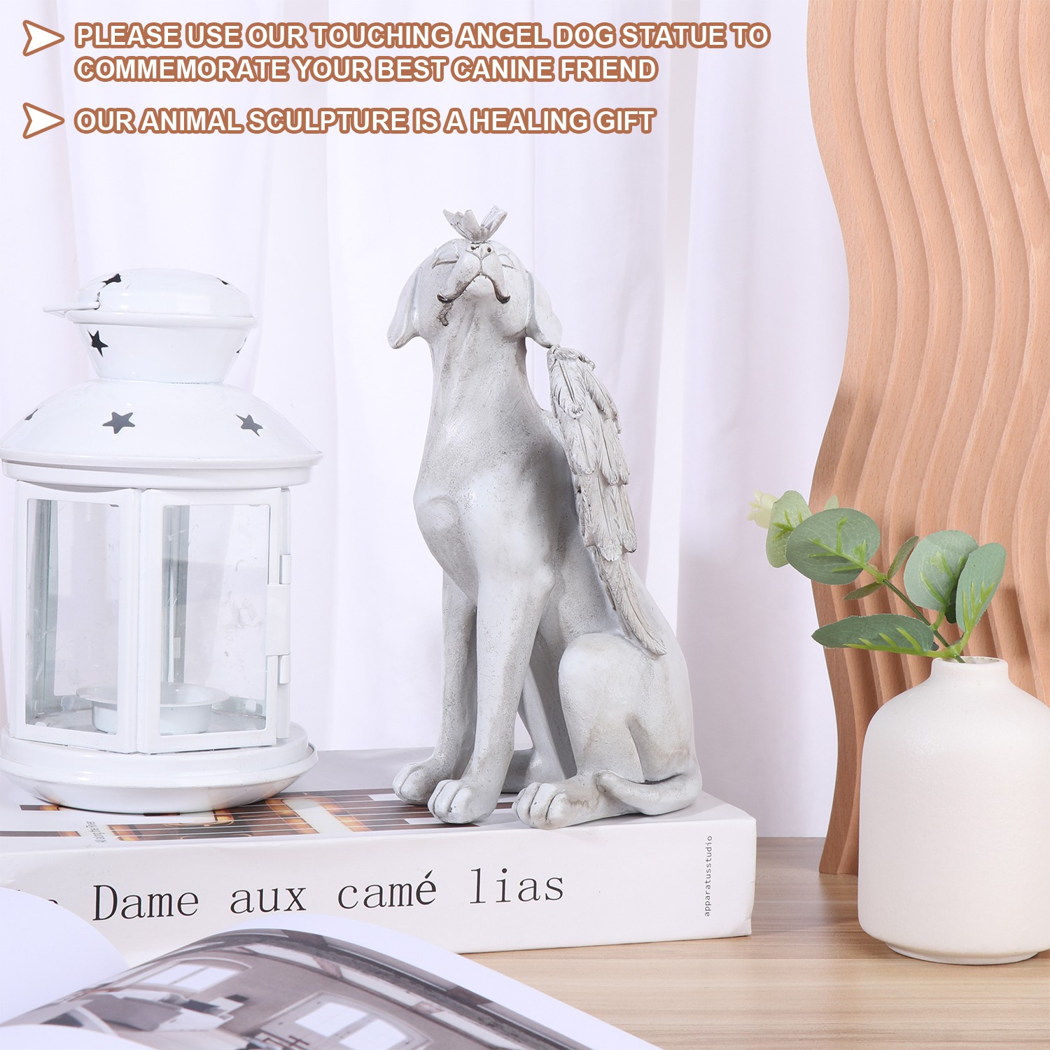 ❤LANSEL❤ Birthday Sculpture Garden decoration Angel Statue|for Graves Gift Resin Pet Memorial Desktop ornaments Dog