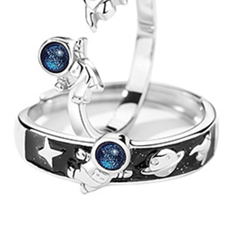 Bộ 2 Nhẫn Bạc Hình Phi Hành Gia Đính Đá Zircon Thời Trang Chất Lượng Cao Cho Cặp Đôi
