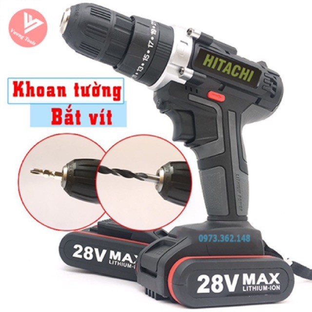 [ giá hủy diệt ] Máy khoan pin Hitachi 28V 3 Chức Năng kèm 24 Phụ Kiện