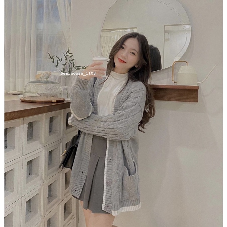🔥 ÁO CARDIGAN LEN HUY HIỆU MÀU GHI SIÊU ĐẸP 🔥 ÁO CARDIGAN LEN NỮ
