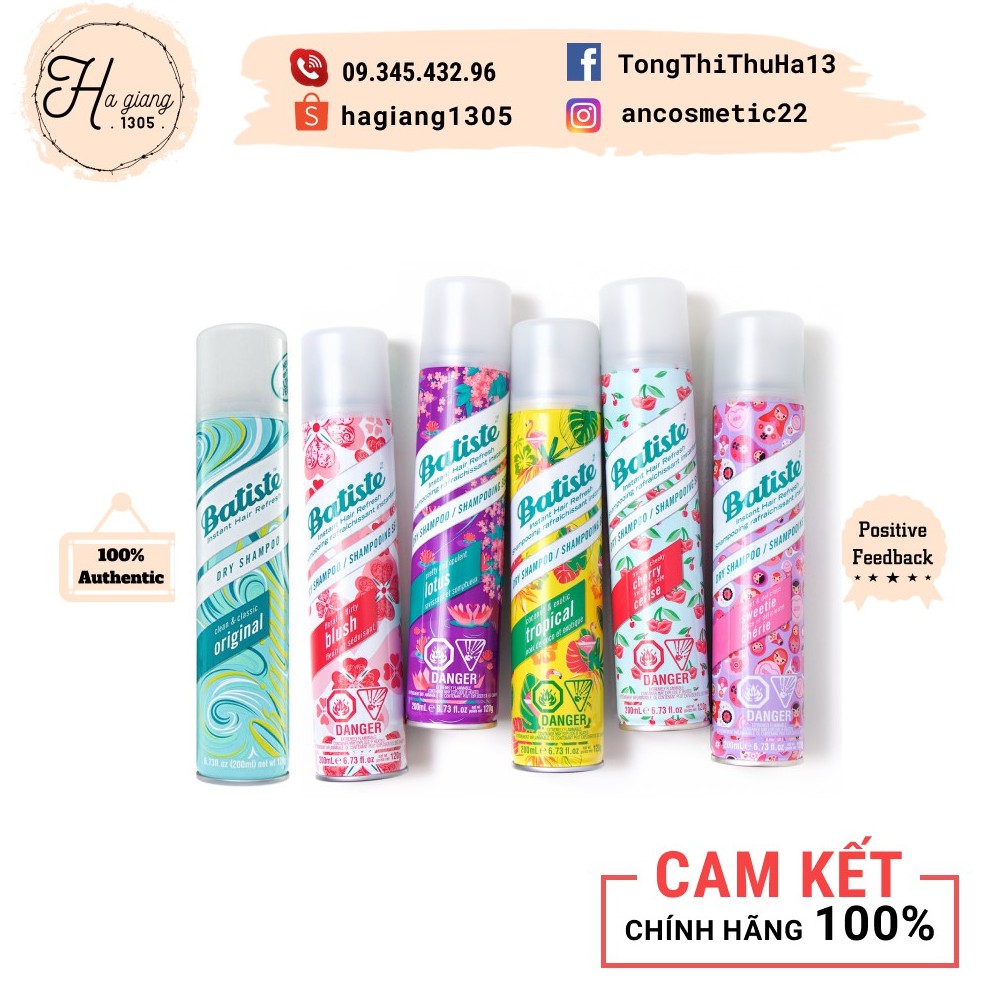 Dầu Gội Khô Batiste Dry Shampoo 200ml Hết Ngứa, Hết Bết Dính Tóc Bồng Bềnh