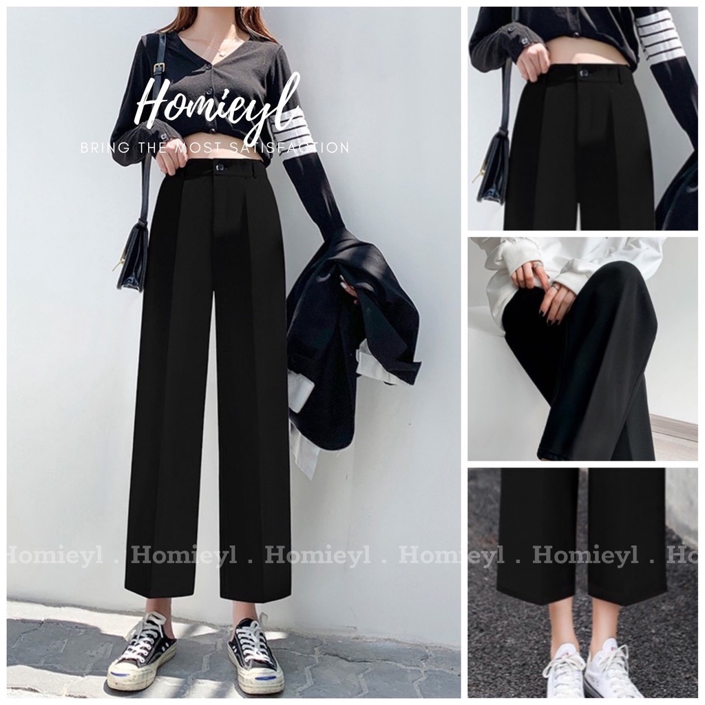 Quần tây nữ ống rộng suông lưng cao công sở Homieyl cao cấp, quần culottes ống rộng màu đen đi học đi làm chất vải đẹp