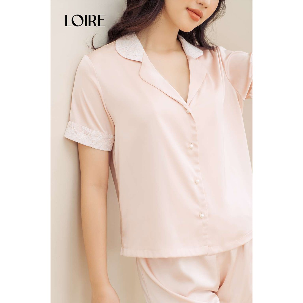 Bộ Đồ Ngủ Pijama Lụa Hồng Phối Viền Ren Loirechic LPN01