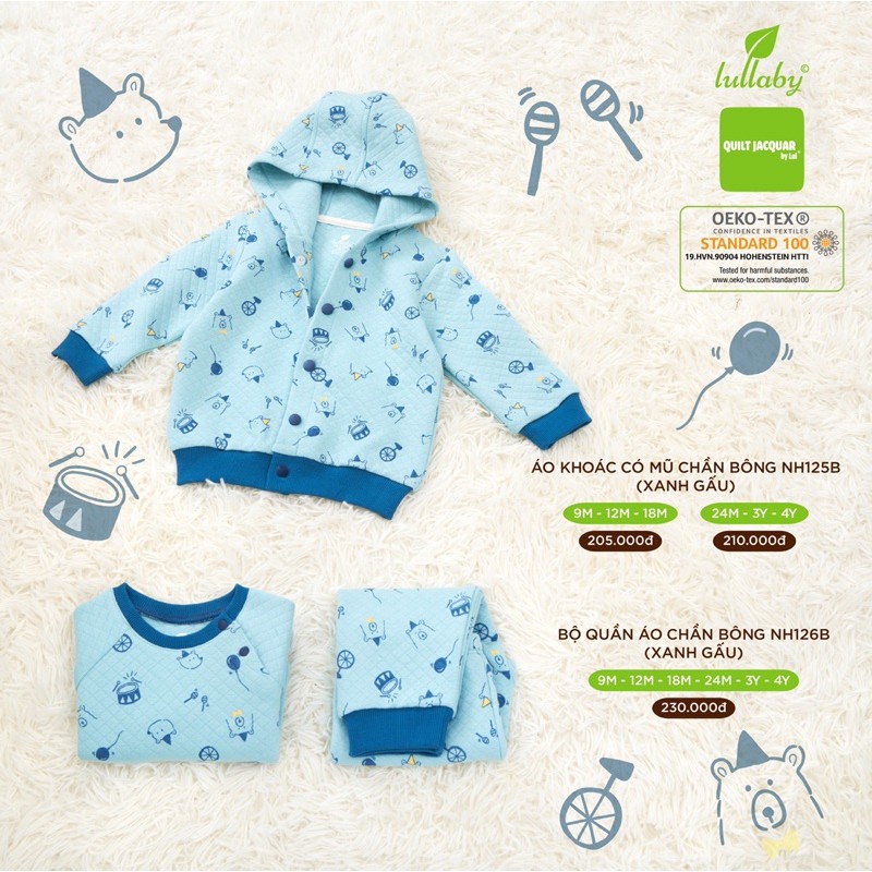 (Hà nam/lullaby)Áo Khoác mũ nỉ Lullaby size 6-9m đến 4y