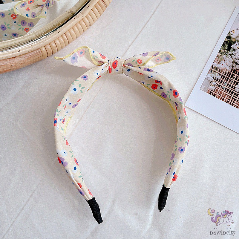 Băng Đô Cài Tóc Đính Nơ In Hoa Phong Cách Hàn Quốc Cho Bé Gái