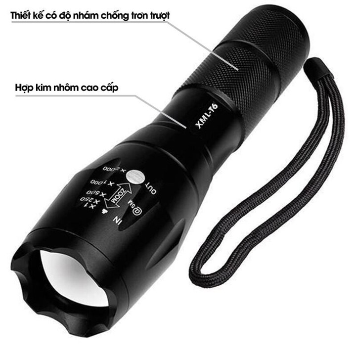 Đèn pin siêu sáng XML - T6 cao cấp với 3 chế độ đèn khác nhau