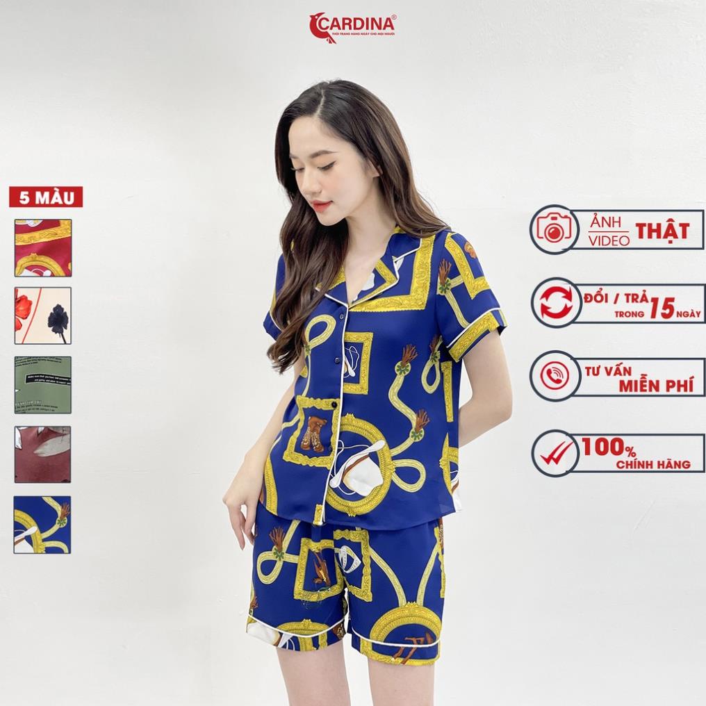 QSG Đồ Bộ Nữ 𝐂𝐀𝐑𝐃𝐈𝐍𝐀 Pijama Chất Lụa Mango Cao Cấp Bộ Mặc Nhà Áo Cộc Tay Quần Đùi Họa Tiết 2MF03