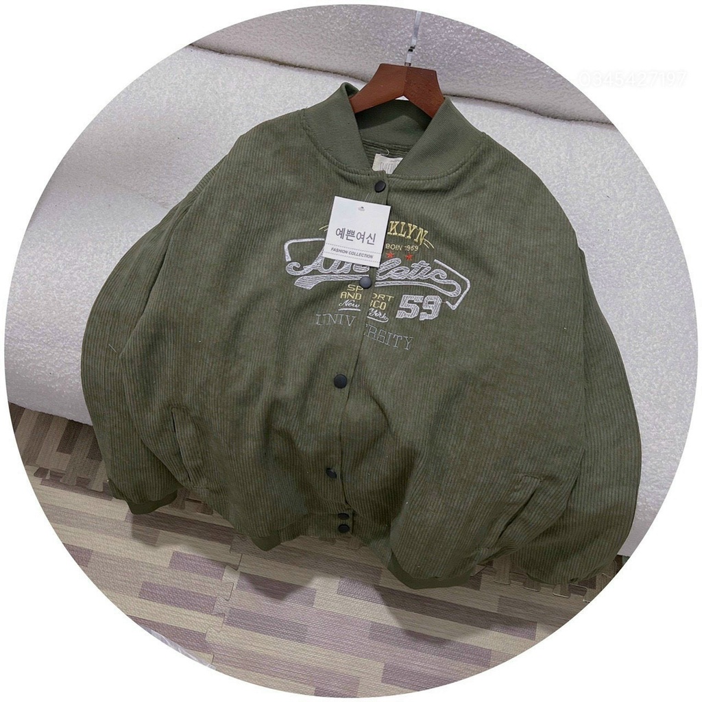 Áo Khoác Bomber Nhung Gân Nam Nữ Unisex Logo Thêu Chất 2 Lớp Dày Dặn Phong Cách Hàn Quốc (Athlatic))