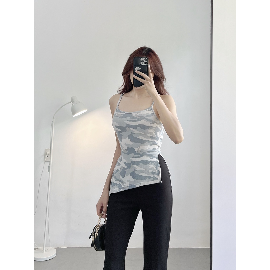 Áo croptop nữ hai dây HHVINTAGE kiểu lệch tà Top A16