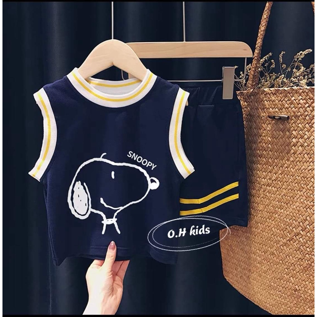 BỘ QUẦN ÁO BA LỖ HÌNH CÚN SNOOPY 4 MÀU CHO BÉ TRAI BÉ GÁI