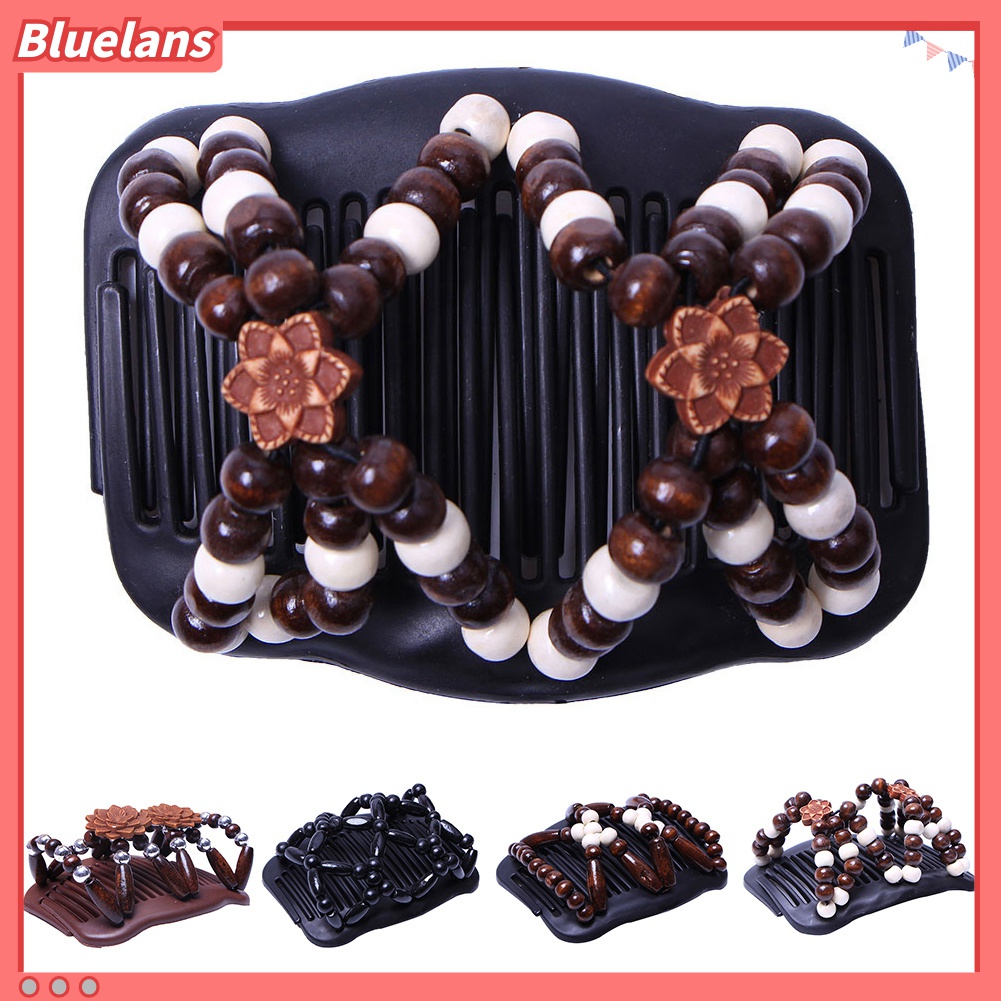 Lược Cài Tóc Bằng Gỗ Đính Hạt Hai Đầu Tạo Kiểu Tóc Cho Nữ 48h