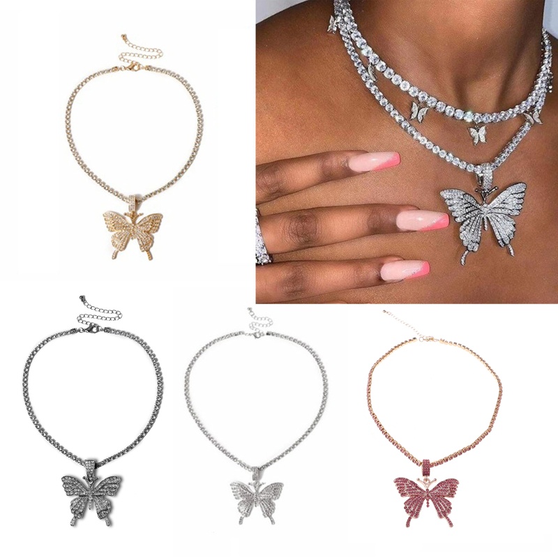 Vòng cổ Mặt Hình Bướm 3D Đính Pha Lê Thời Trang