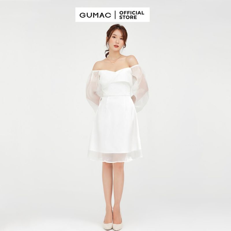 GUMAC đầm màu trắng trễ vai nguyên tag