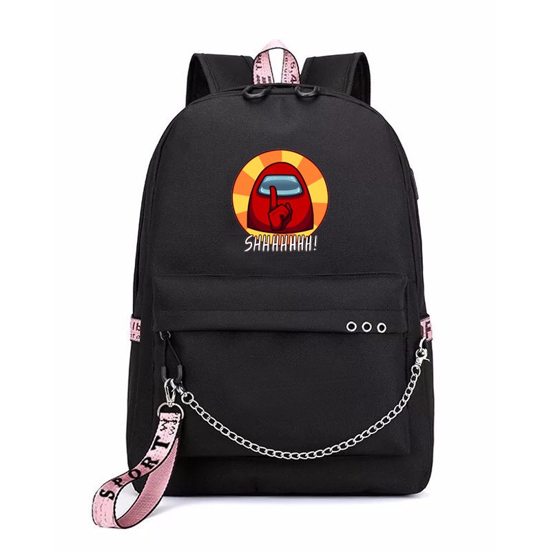 Balo thông minh đen in hình AMONG US game chibi anime đi học tiện lợi xinh xắn thời trang