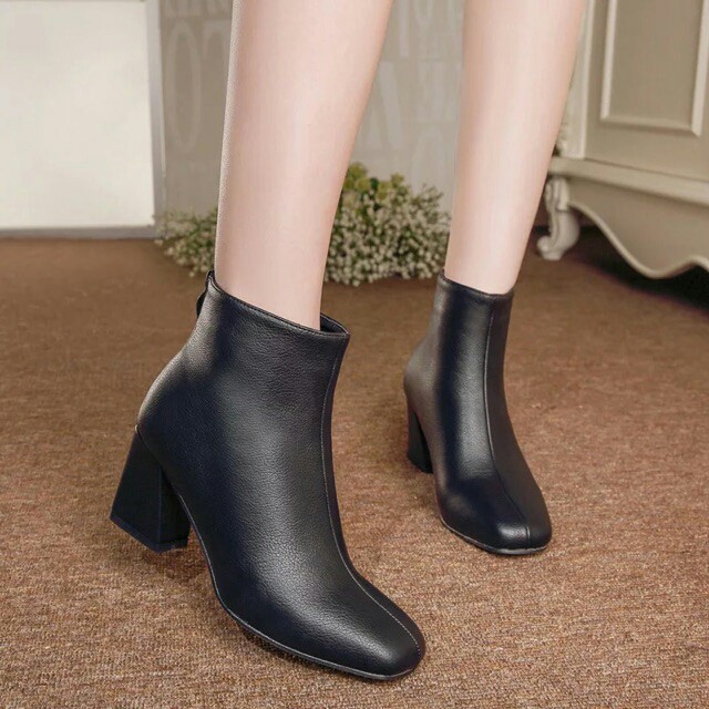 Boot Nữ Cổ Ngắn Chất Da Gót Vuông Gân Móc Khoá Sau - 8257 móc tròn | BigBuy360 - bigbuy360.vn