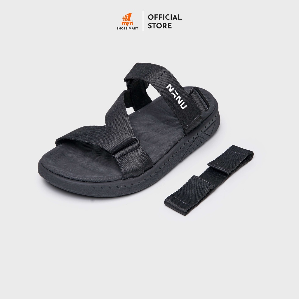 Sandal Nanu quai chéo Nanu 08 All Black quai sau tháo rời đế EVA phylon