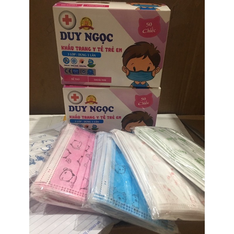 khẩu trang trẻ em Duy Ngọc Hộp 50c mix 5 màu hình ngộ nghĩnh