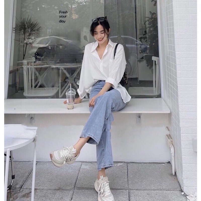 [Hàng có sẵn] Áo sơ mi trắng fom rộng chất lụa mềm mát