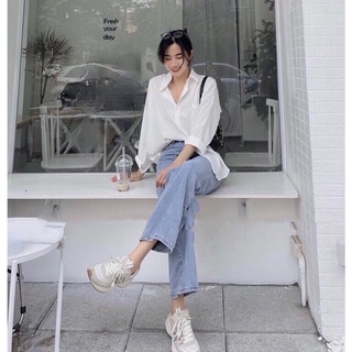 Áo sơ mi trắng fom rộng chất lụa mềm mát