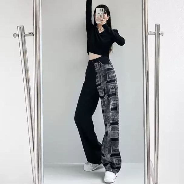 ✶№☃Quần Jean Dài Lưng Cao Dáng Rộng Phong Cách Đường Phố Mẫu Mới Thời Trang Mùa Xuân Cho Nữ 2022