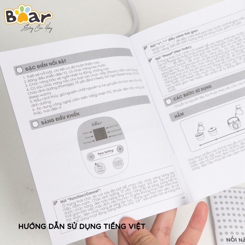 [BẢN QUỐC TẾ - BẢO HÀNH 1 NĂM] NỒI HẦM CHÁO CÓ XỬNG HẤP CÁCH THUỶ 2IN1 BEAR 0,8L, 1.6L