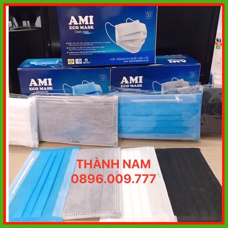 [Mã COSDAY -50K đơn 150K] Khẩu Trang AMI- Hộp 50 cái Khẩu trang y tế 4 lớp chuẩn hiệu AMI